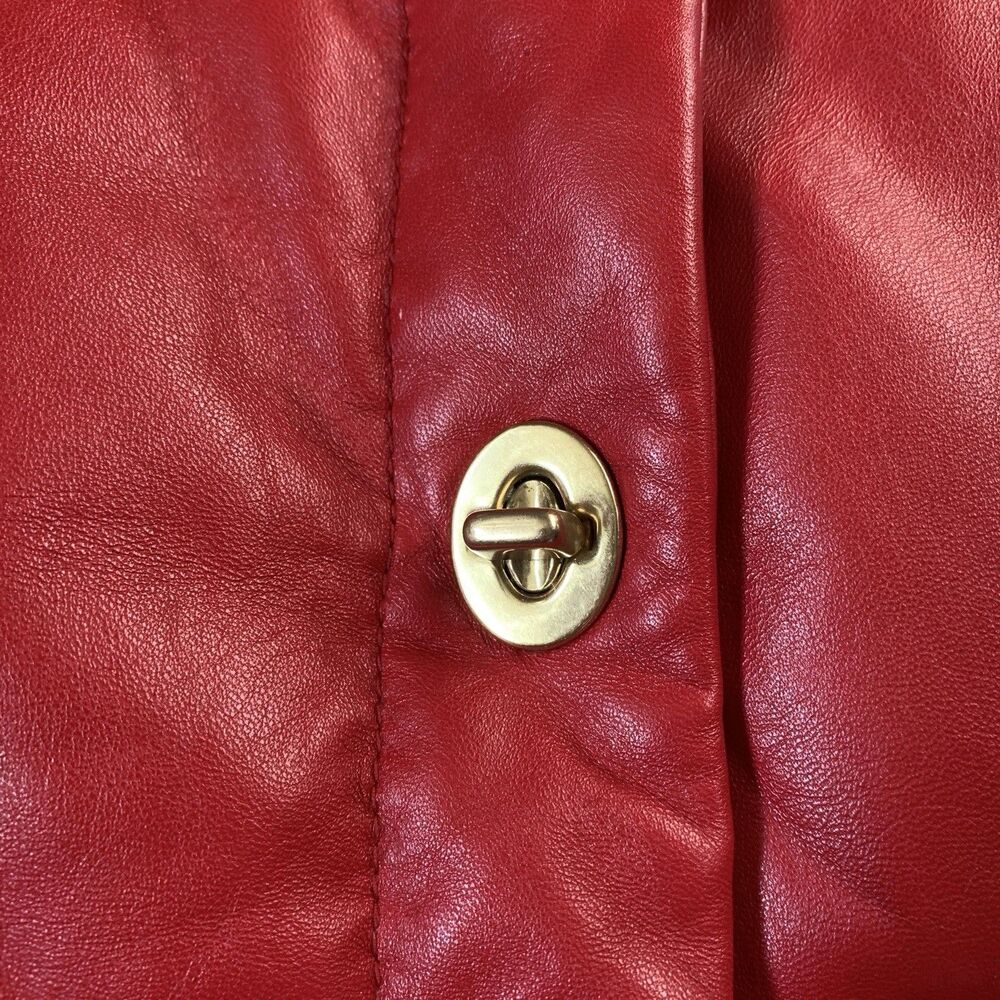 Coach Red Leather Down Puffy Vest w/ Turn lock Gold Hardware Womens Size XS - Picture 4 of 12